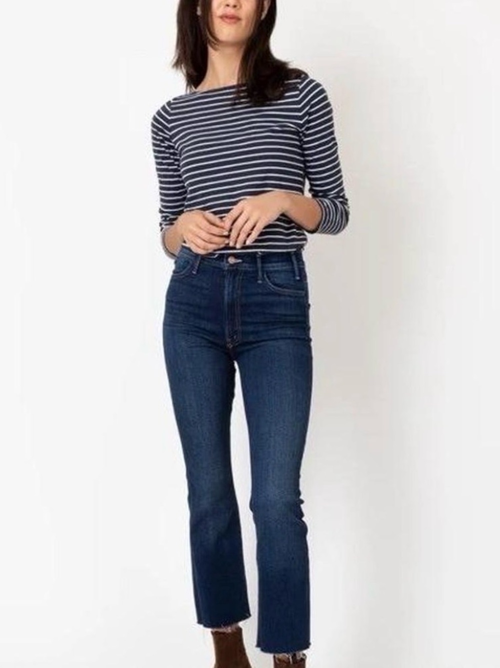 MOTHER The Hustler Ankle Fray High-Rise Cropped Jeans SZ 31 "Home Movies"
